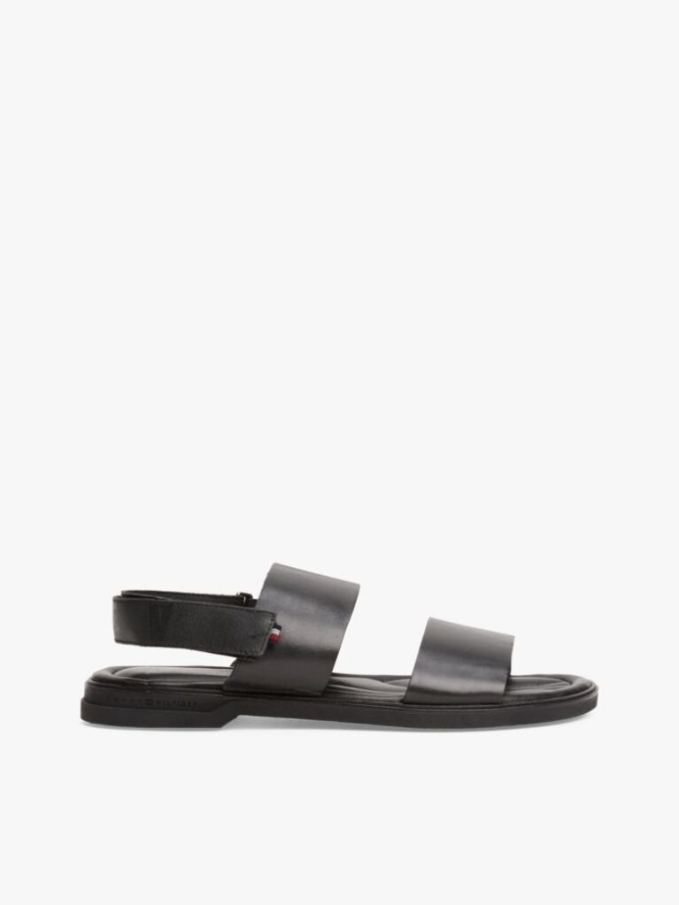 Black Double Strap Signature Leather Sandals  Men