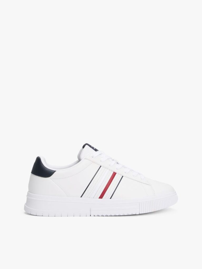 Άσπρο Δερμάτινα Sneakers Με Ανάγλυφο Λογότυπο  Άνδρες