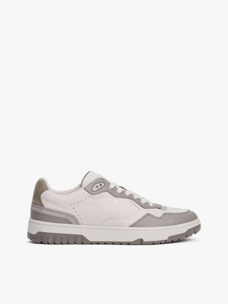 Grey Leather Mixed Texture Basketball Trainers  Men