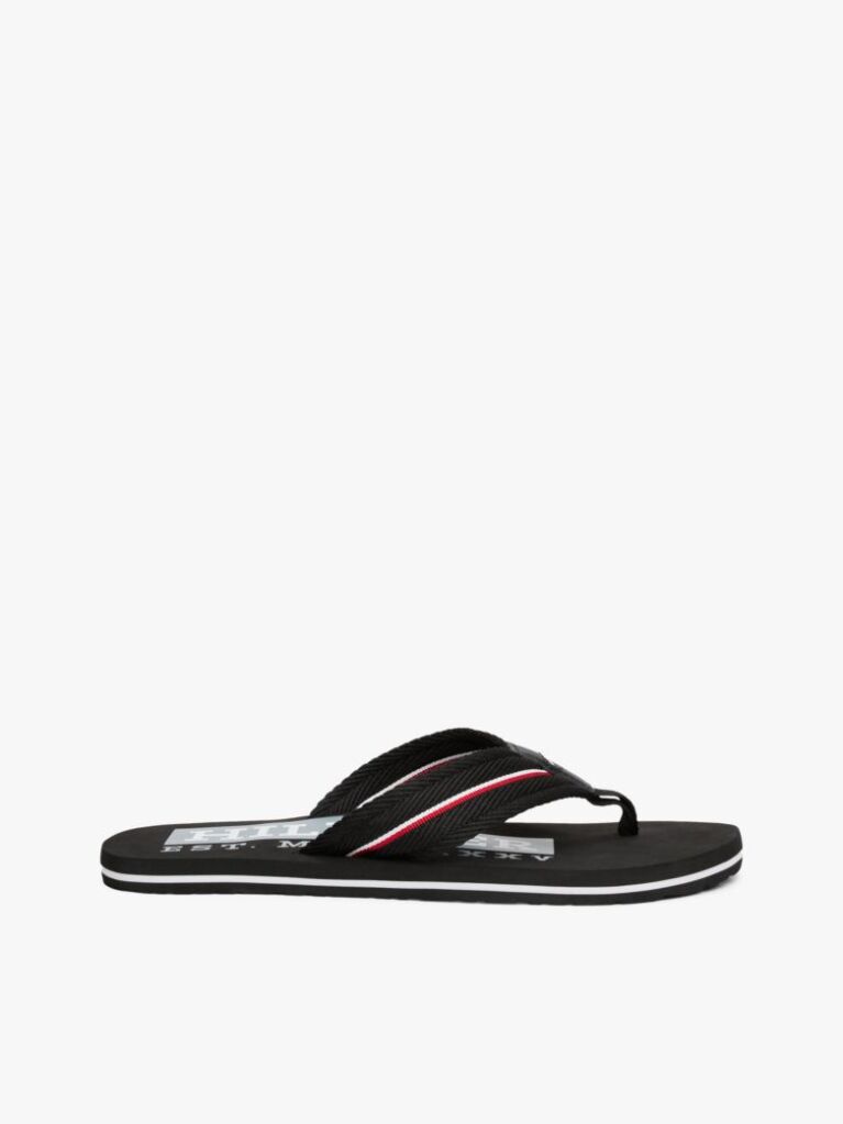 Black Signature Tape Webbing Flip-Flops  Men