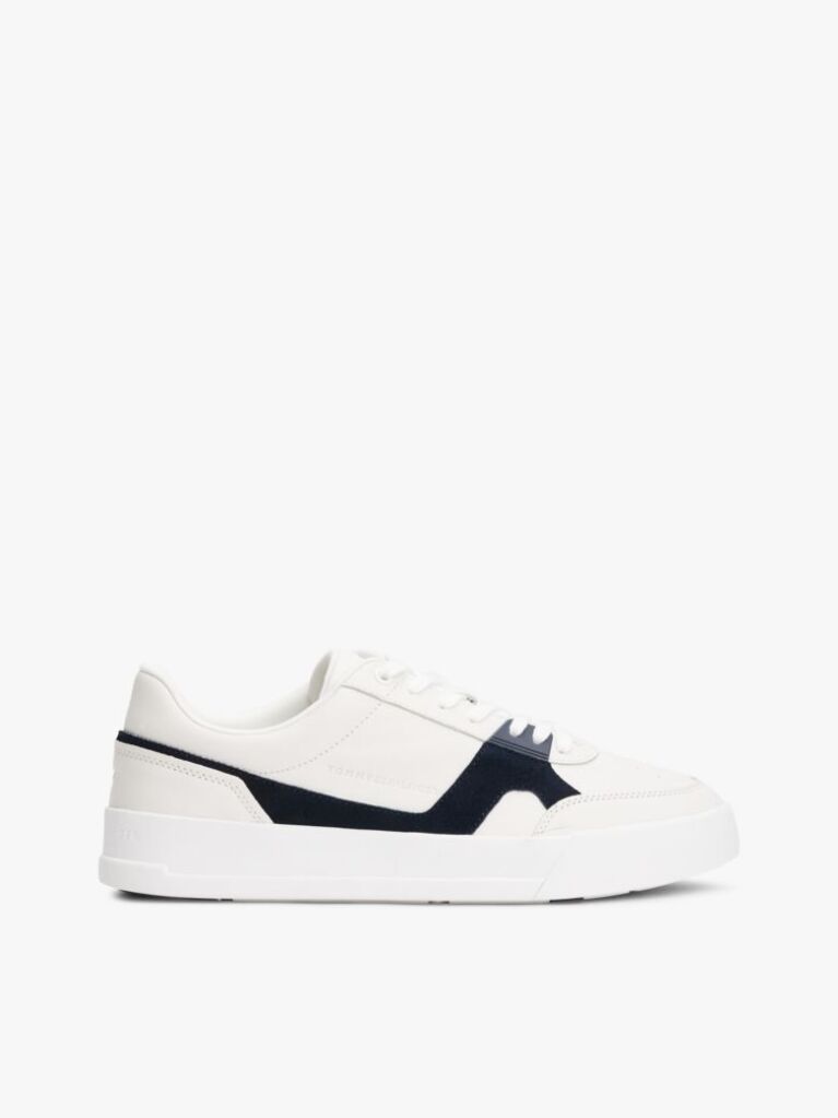Multi Leather Contrast Panel Court Trainers  Men