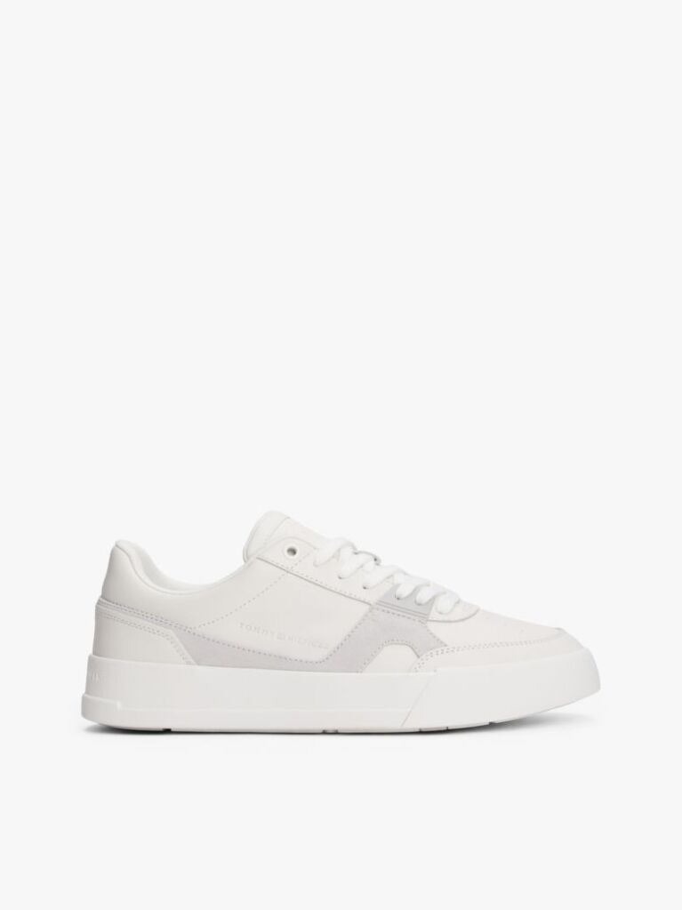 Multi Leather Contrast Panel Court Trainers  Men
