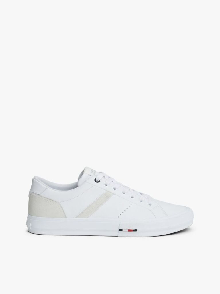 Άσπρο Δερμάτινα Sneakers Με Μίξη Υφών  Άνδρες