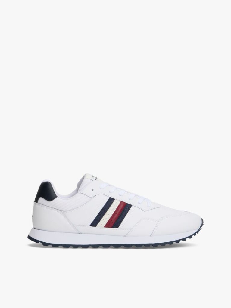 Άσπρο Δερμάτινα Sneakers Με Signature Ρίγα  Άνδρες