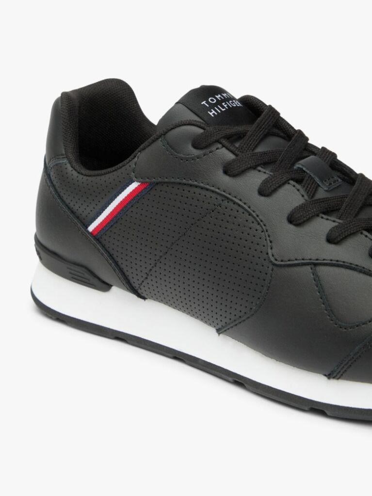Black Signature Tape Trainers With Leather  Men