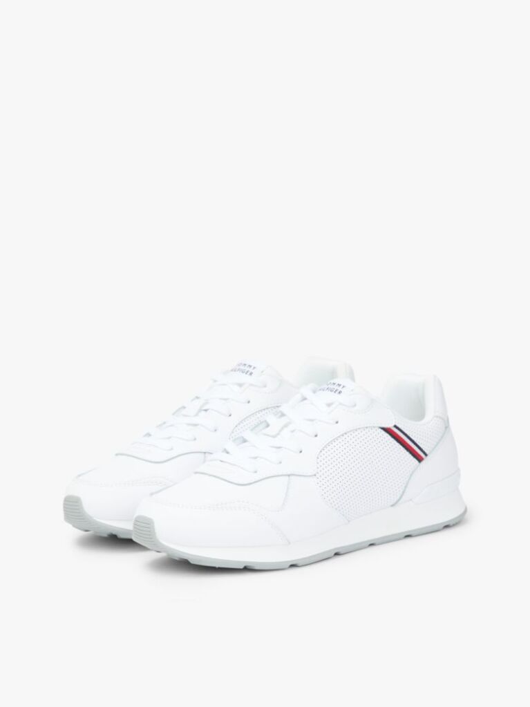 White Signature Tape Trainers With Leather  Men