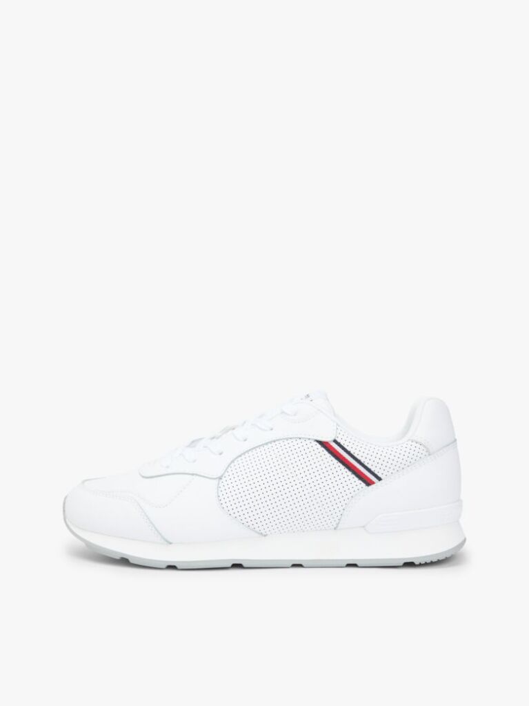 White Signature Tape Trainers With Leather  Men