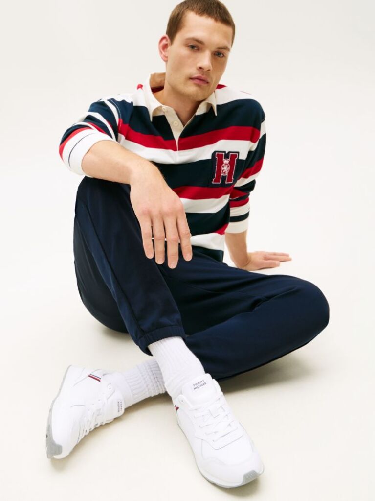 White Signature Tape Trainers With Leather  Men
