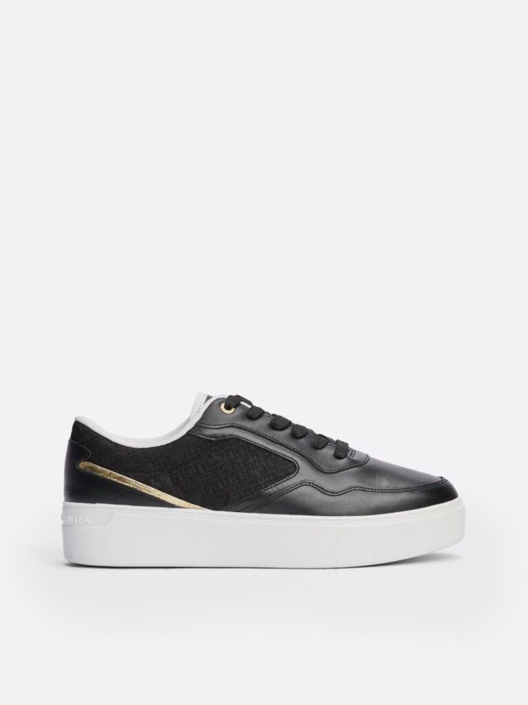 Black TH Monogram Leather Platform Trainers  Women