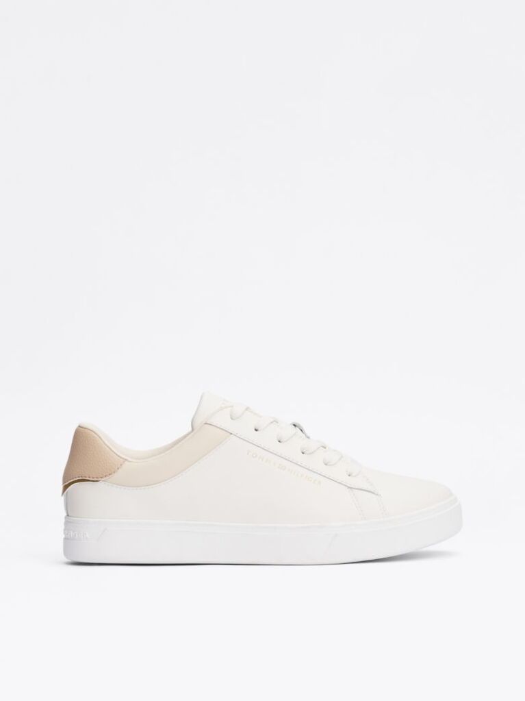 Beige Essential Metallic Leather Court Trainers  Women