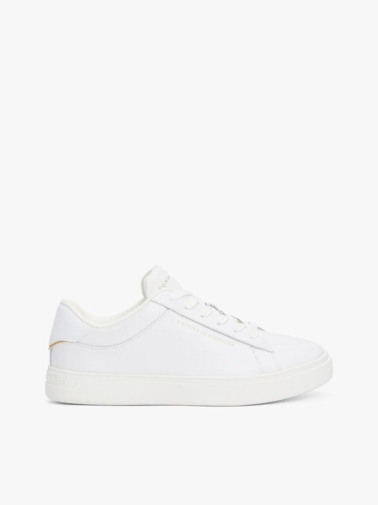White Essential Metallic Leather Court Trainers  Women