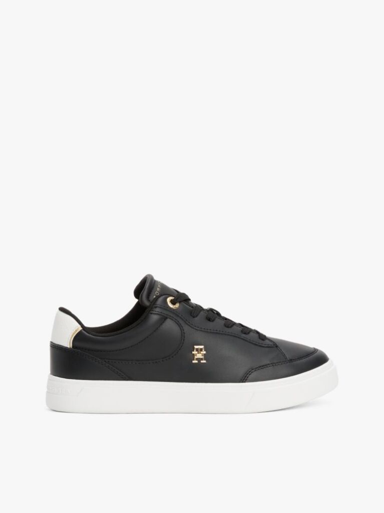 Black TH Monogram Leather Court Trainers  Women