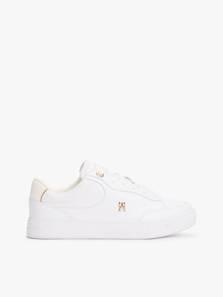 White TH Monogram Leather Court Trainers  Women