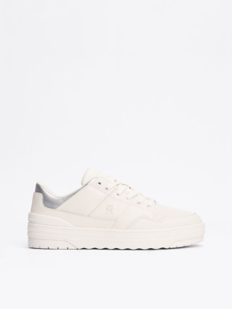 Beige Leather Colour-Blocked Basketball Trainers  Women