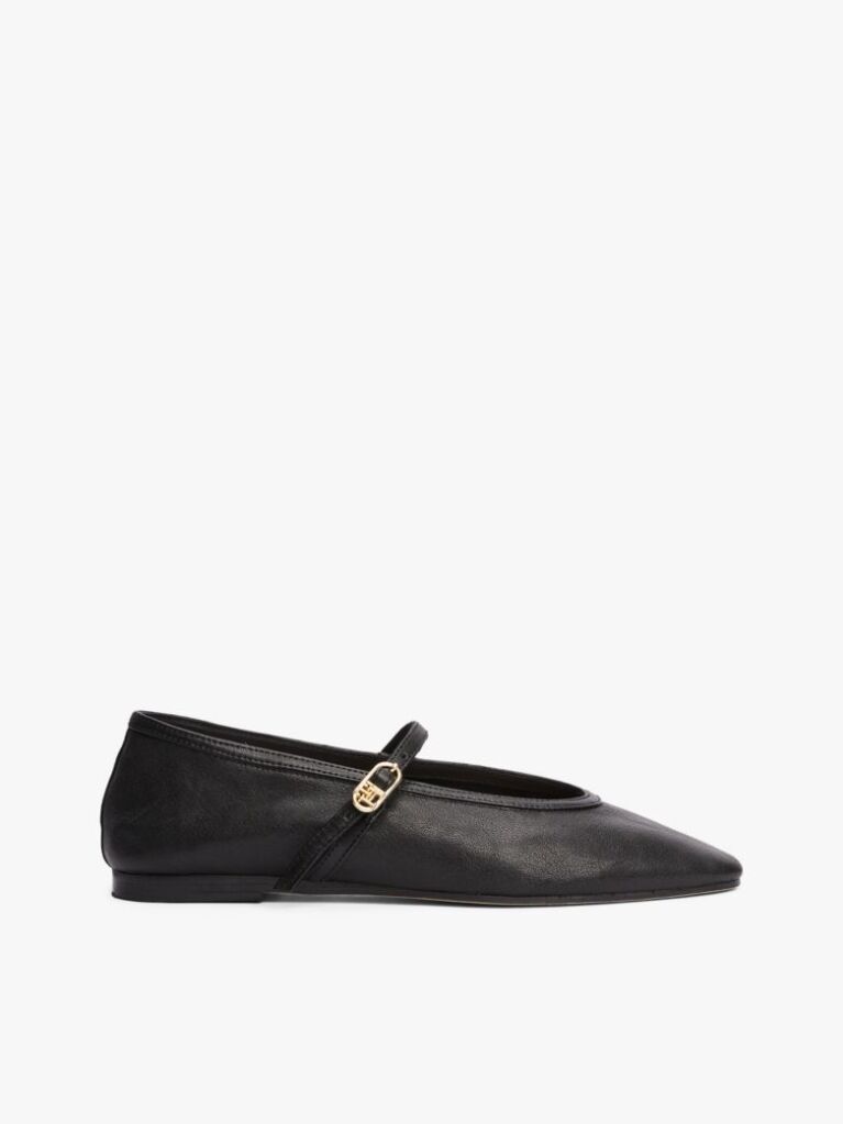 Black Leather Mary Jane Ballerinas  Women