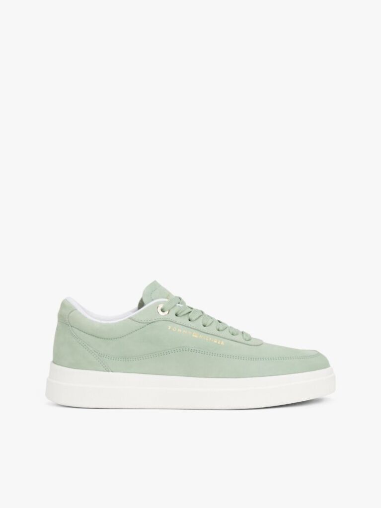 Green Leather Metallic Logo Court Trainers  Women