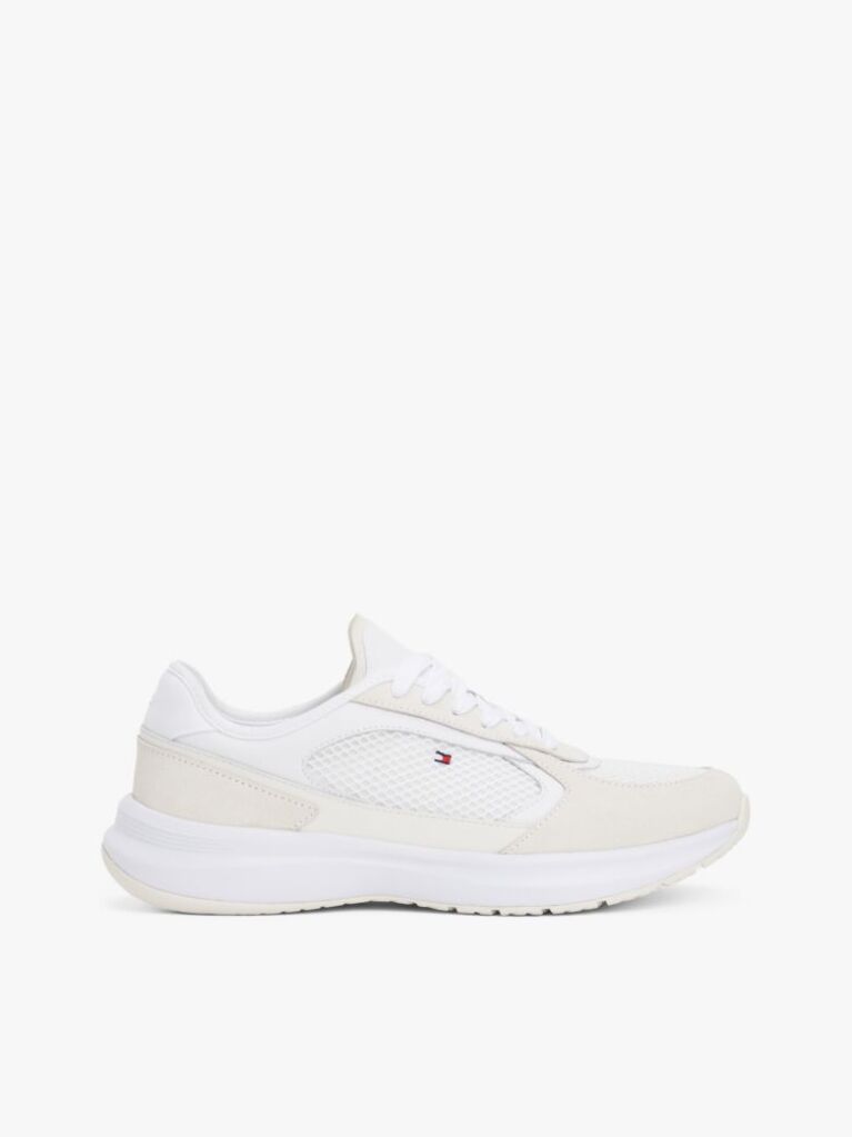 White Mixed Texture Runner Trainers  Women