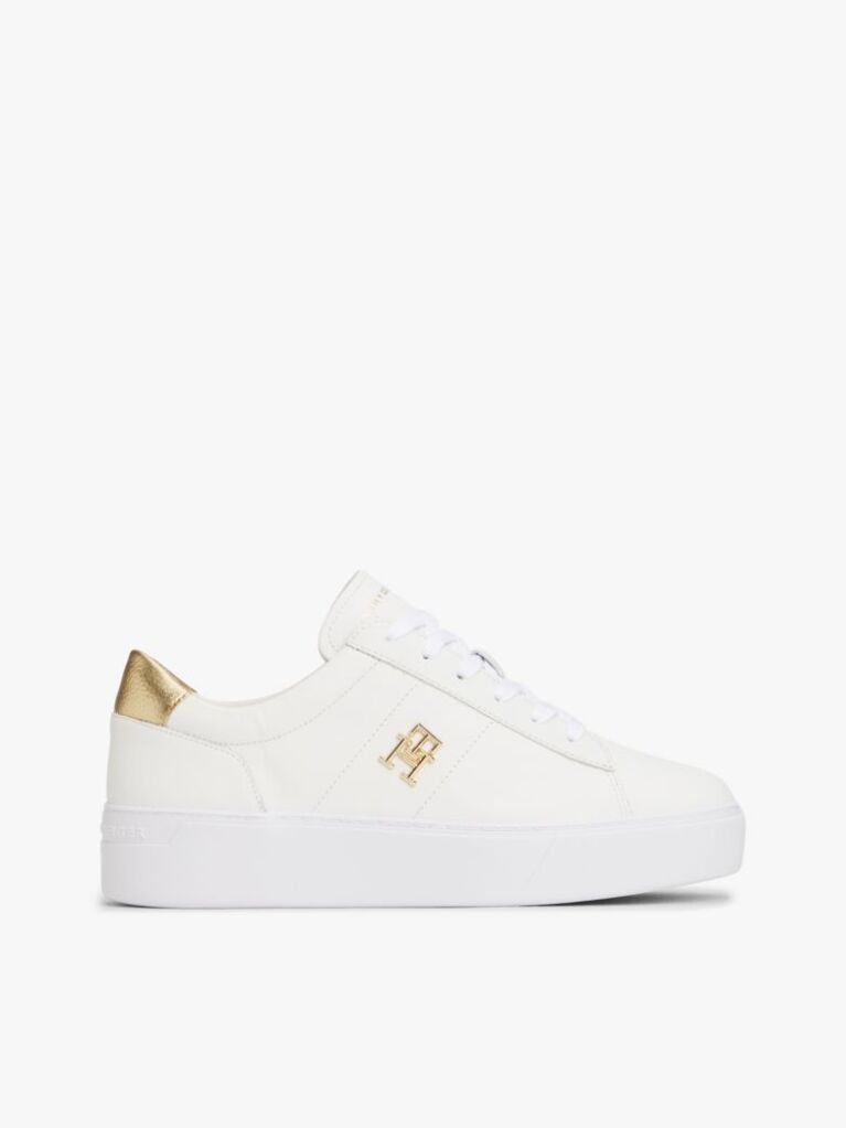 Άσπρο Δερμάτινα Sneakers Σε Στιλ Πλατφόρμας  Γυναίκες
