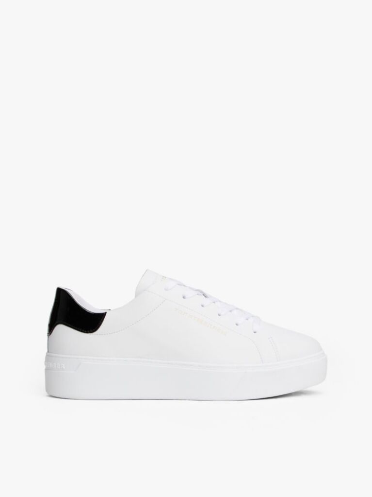 White Leather Contrast Heel Platform Trainers  Women