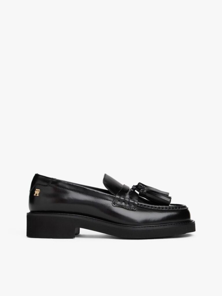 Black Lightweight Leather Tassel Loafers  Women