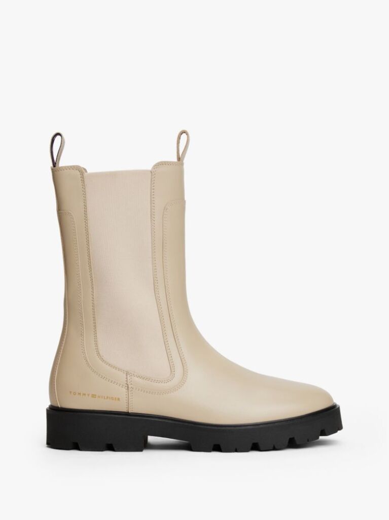 Beige Leather Cleat Mid Chelsea Boots  Women