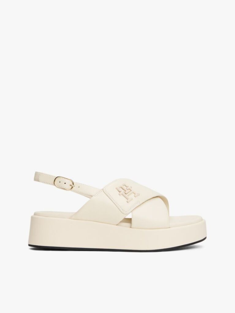 Beige TH Monogram Leather Platform Sandals  Women