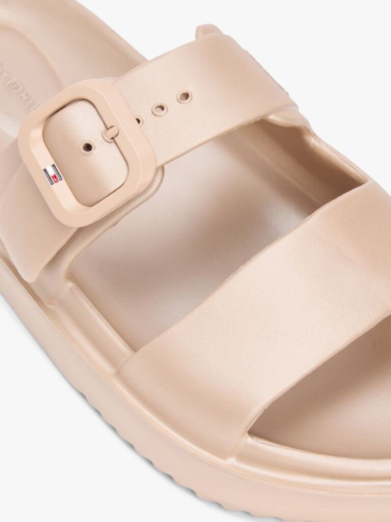 Beige Double Strap Enamel Flag Slides  Women