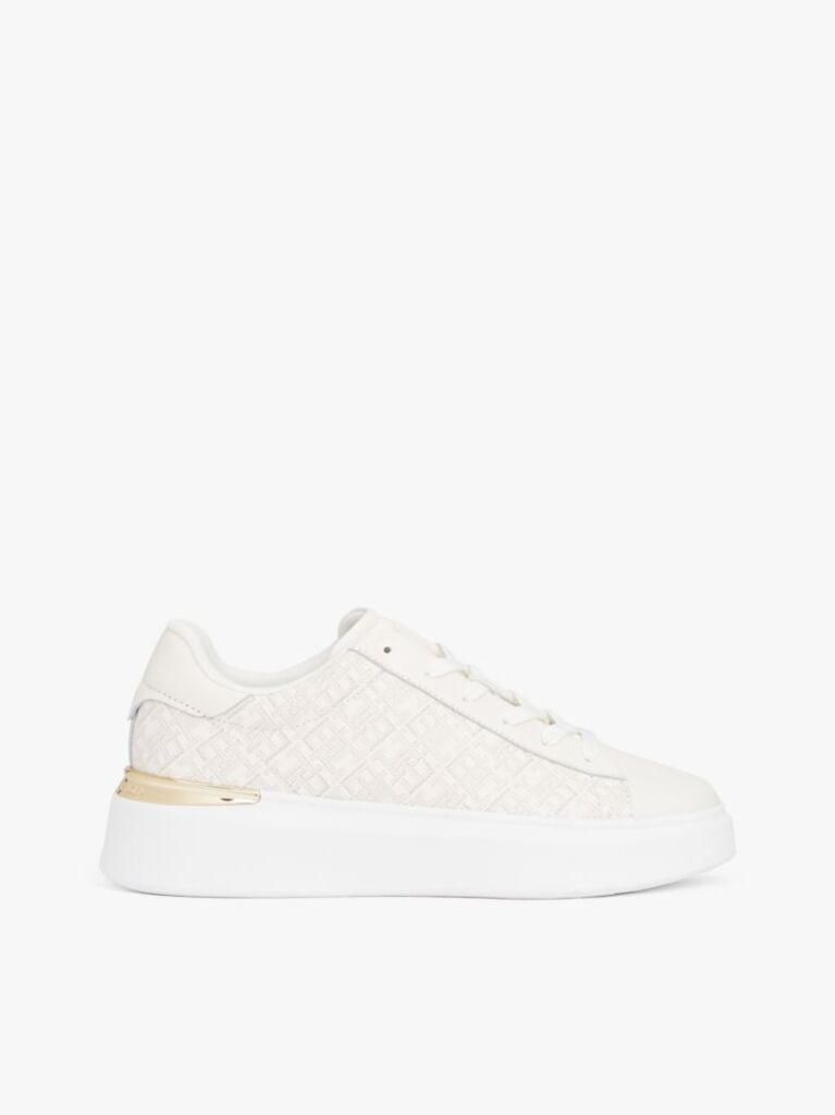 Μπεζ TH Monogram Δερμάτινα Sneakers Με Πλατφόρμα  Γυναίκες