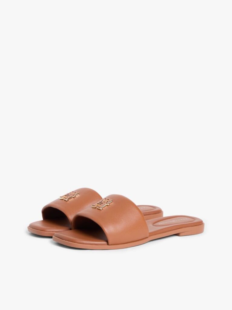 Brown Leather TH Monogram Strap Mules  Women