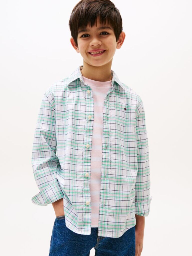Multi Flag Embroidery Check Shirt  Boys