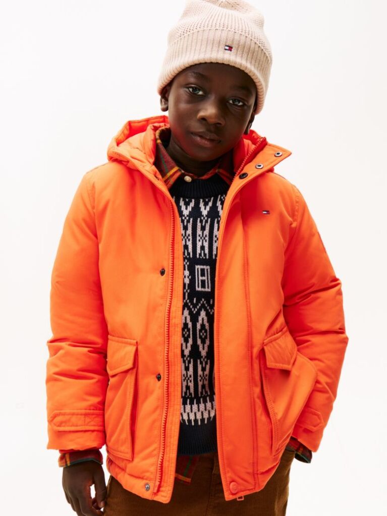 Orange Essential Logo Patch Hooded Parka  Boys
