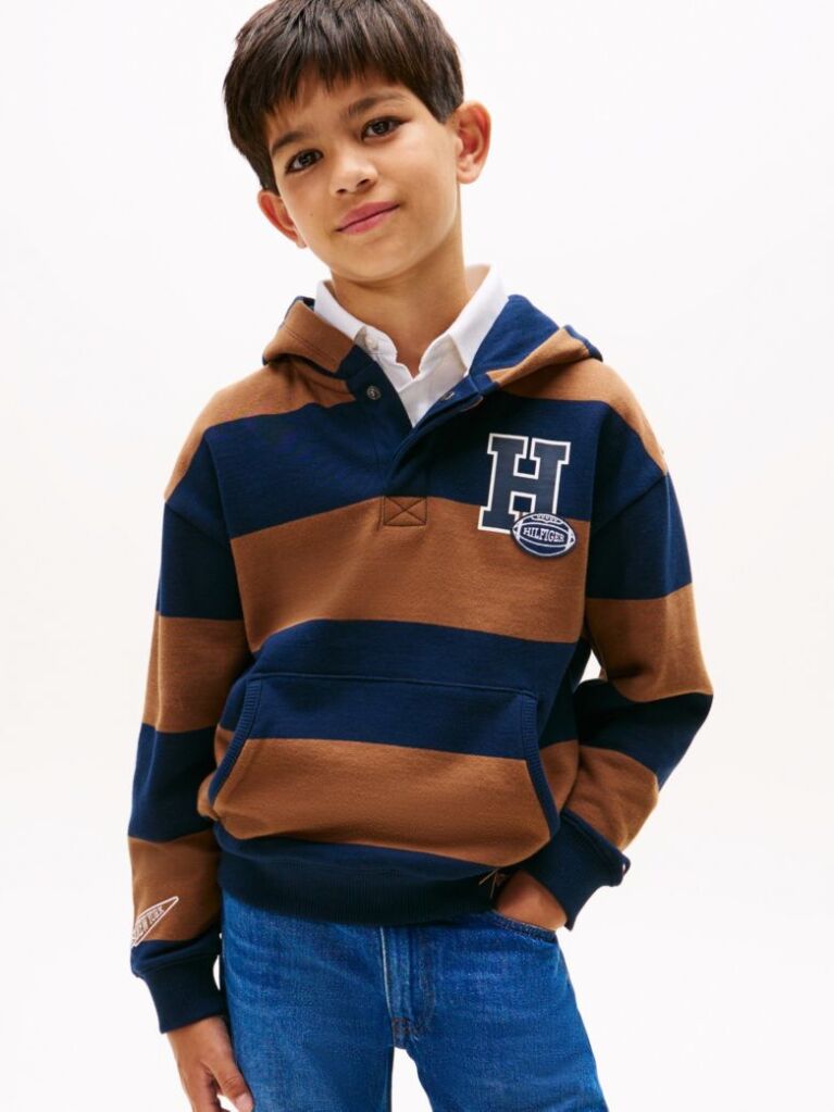 Multi Varsity Stripe Concealed Placket Hoody  Boys