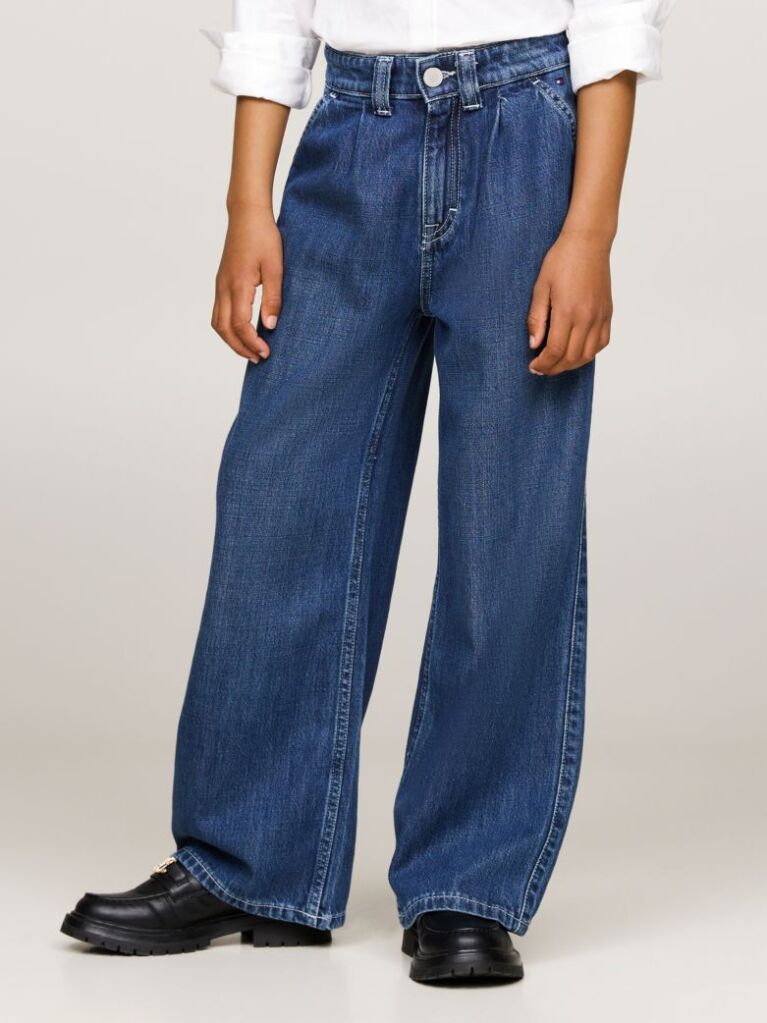 Blue Wide Leg Front Pleat Jeans  Girls