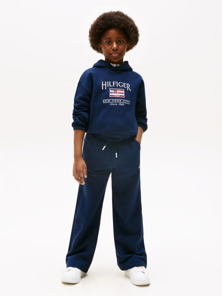 Blue Logo Embroidery Wide Leg Joggers  Girls