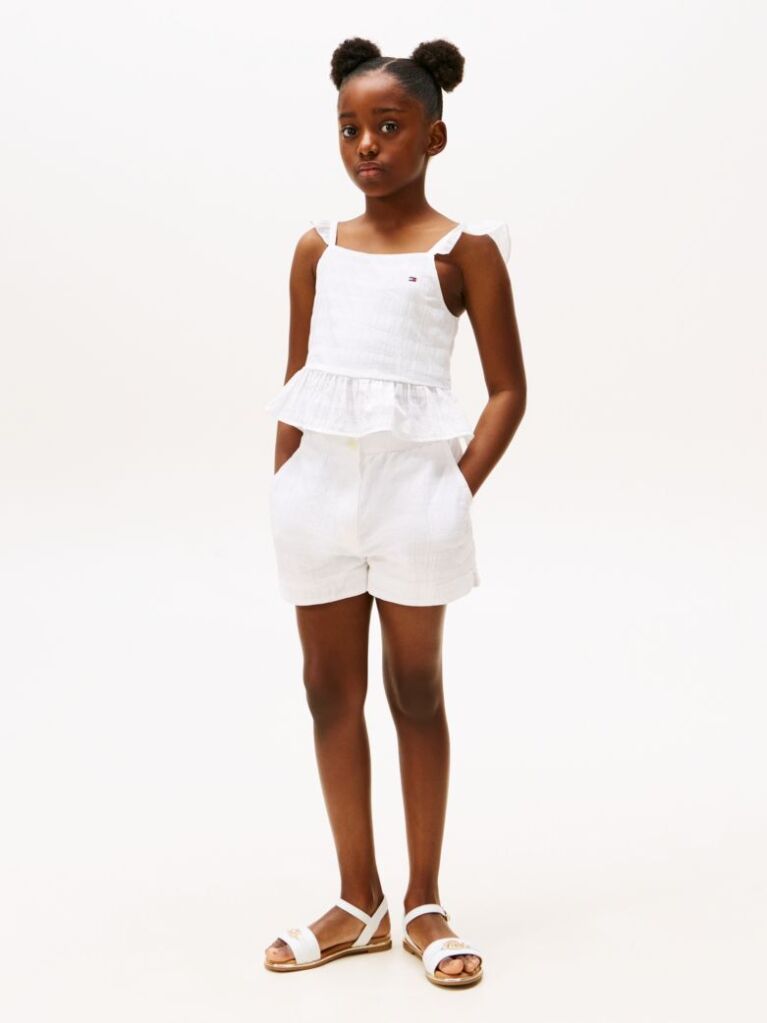 White Textured Shorts  Girls