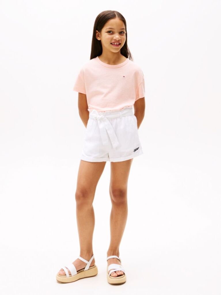 White Linen Blend Shorts  Girls