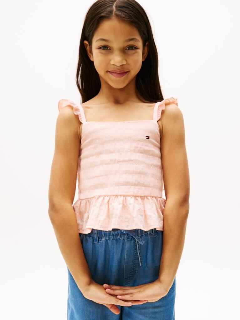 Pink Textured Ruffle Top  Girls
