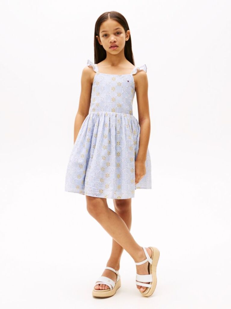 Multi Stripe Broderie Anglaise Sleeveless Dress  Girls