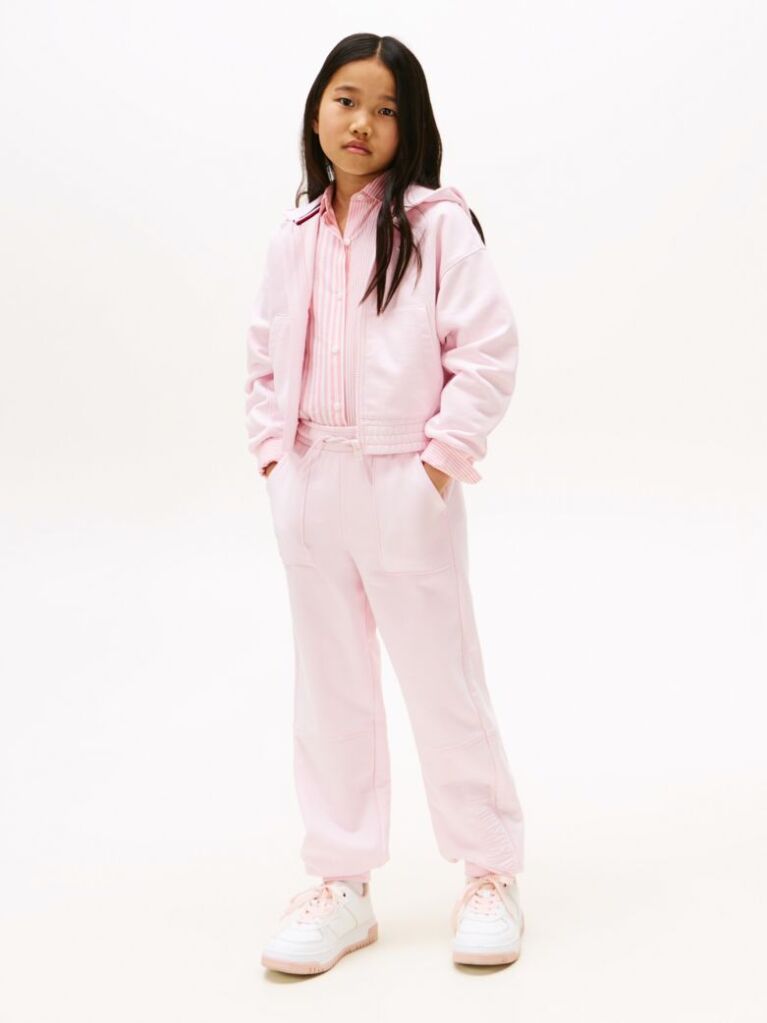 Pink Textured Logo Relaxed Joggers  Girls