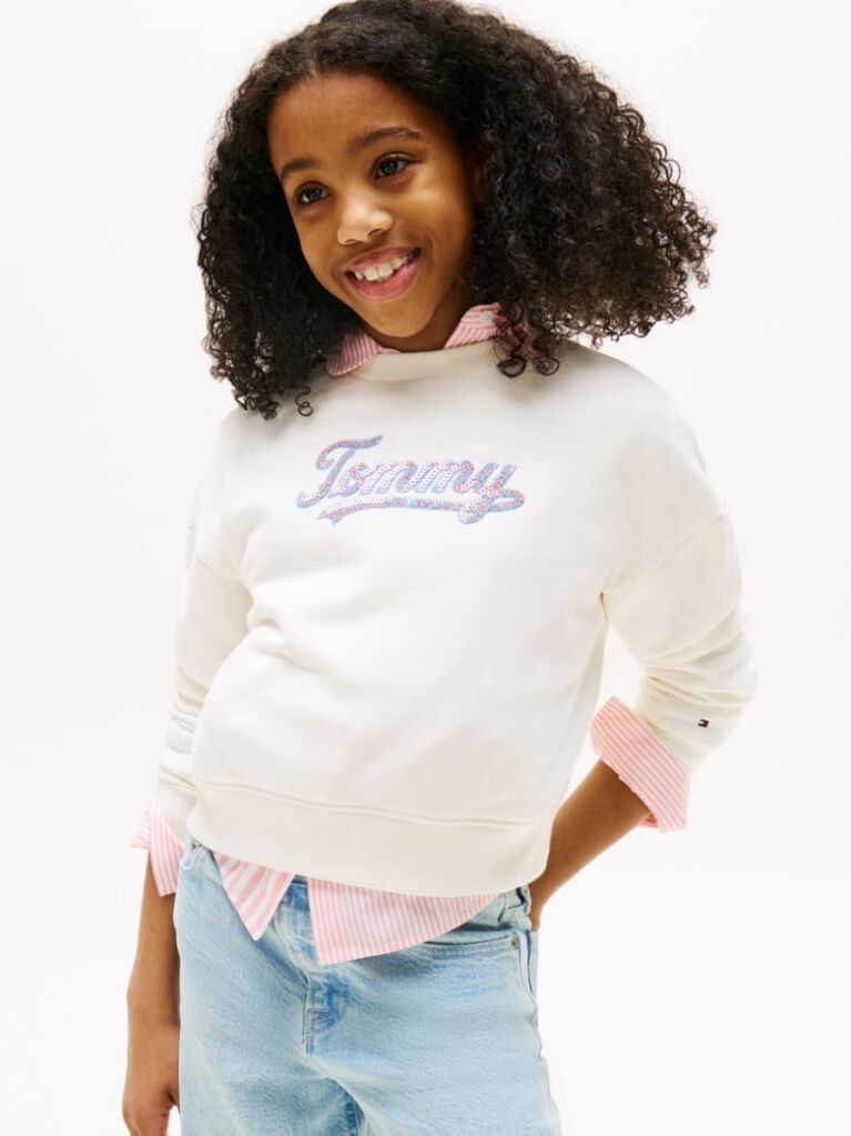 Beige Tommy Script Sequin Sweatshirt  Girls