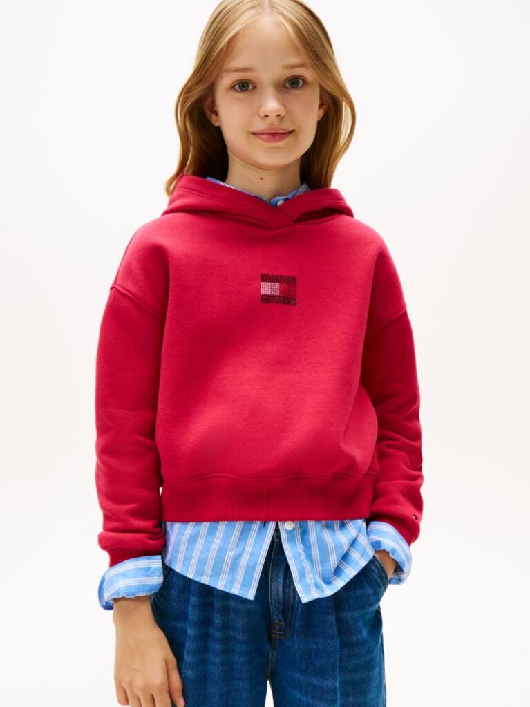Κόκκινο Άνετο Fleece Hoody Με Σημαία  Κορίτσια