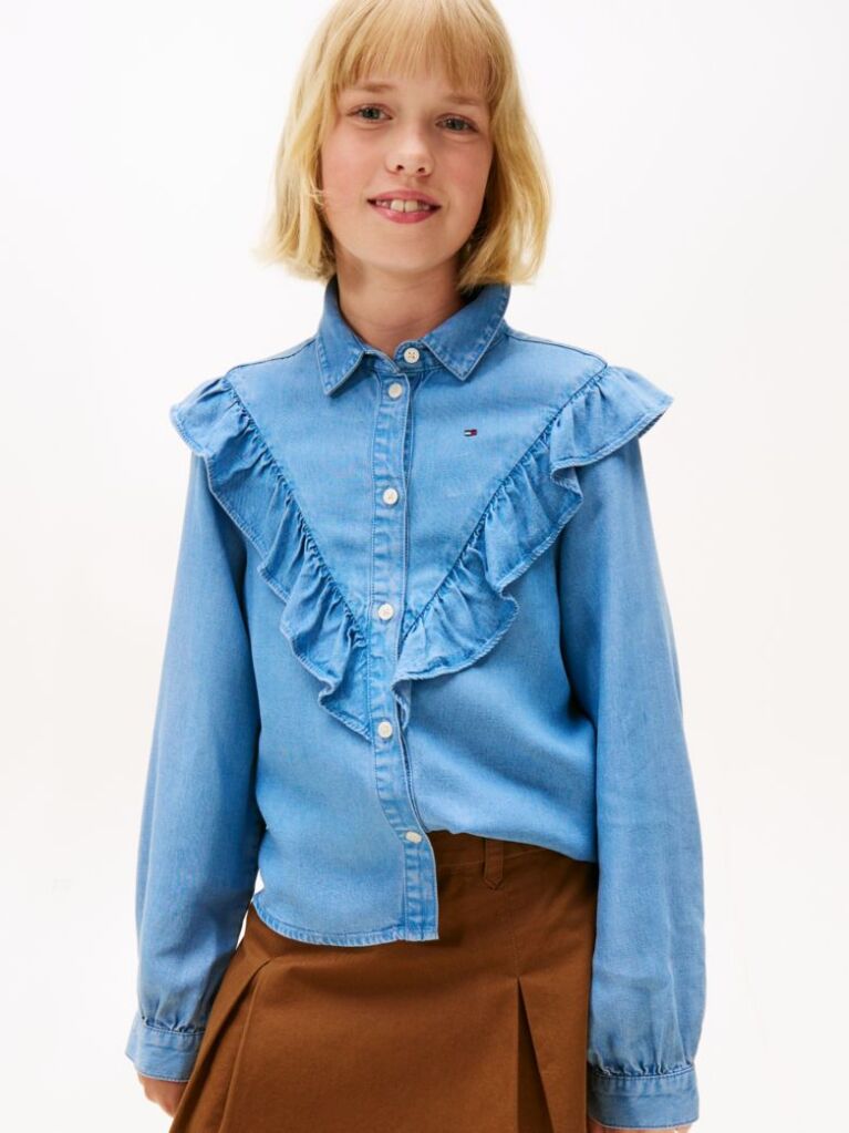 Denim Ruffle Relaxed Fit Shirt  Girls