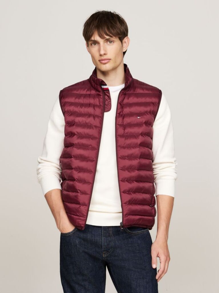 Red Recycled Quilted Packable Vest  Men