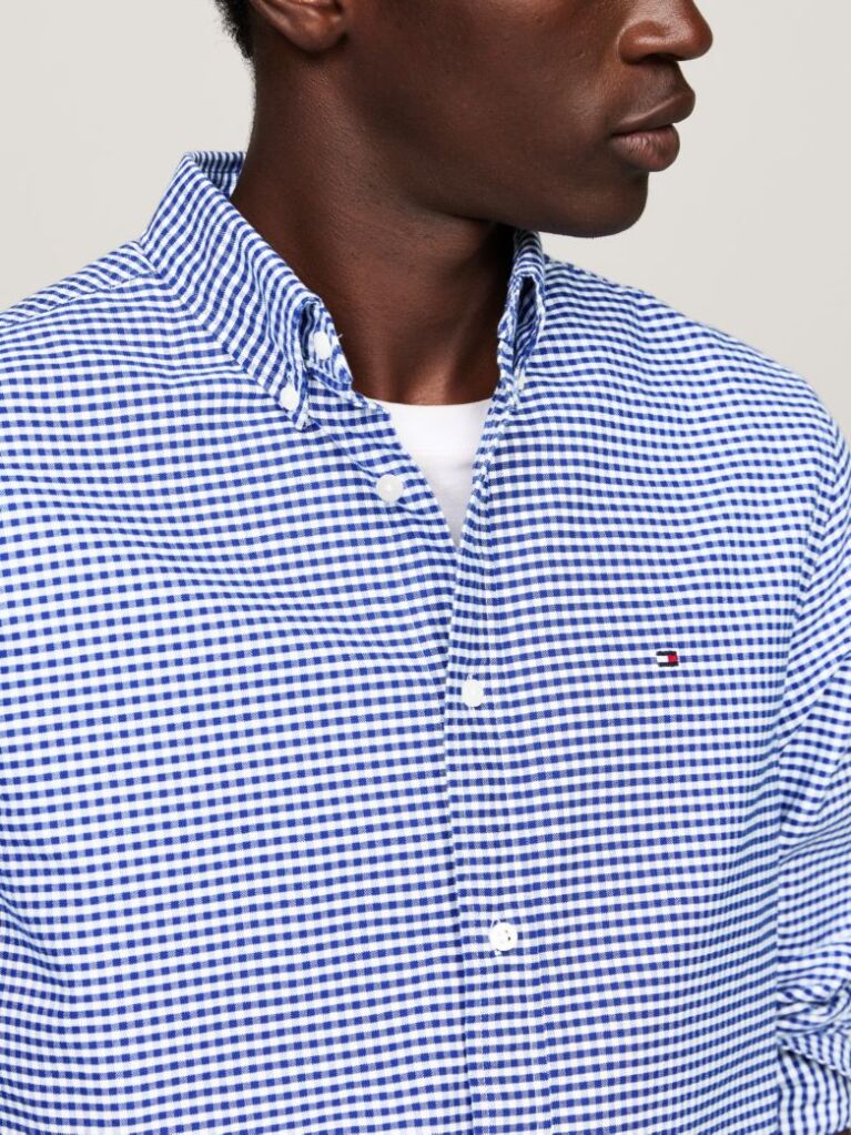 Μπλε Gingham Oxford Πουκάμισο Σε κανονική Γραμμή  Άνδρες