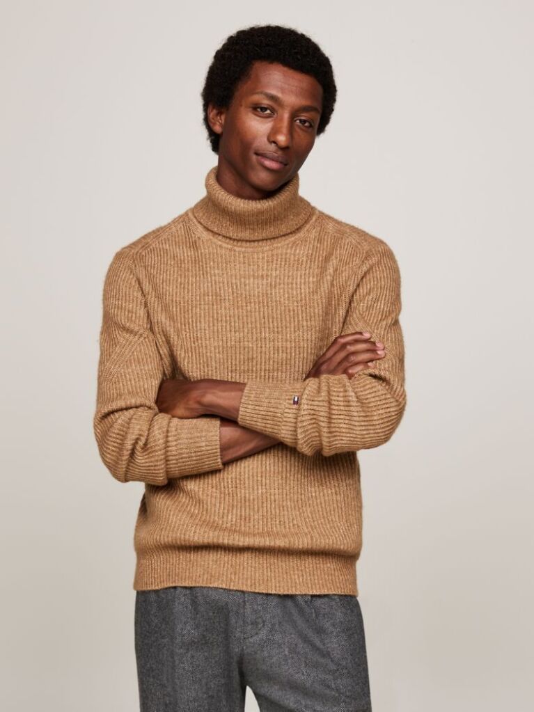 Khaki Smart Casual Wool Blend Relaxed Jumper  Men