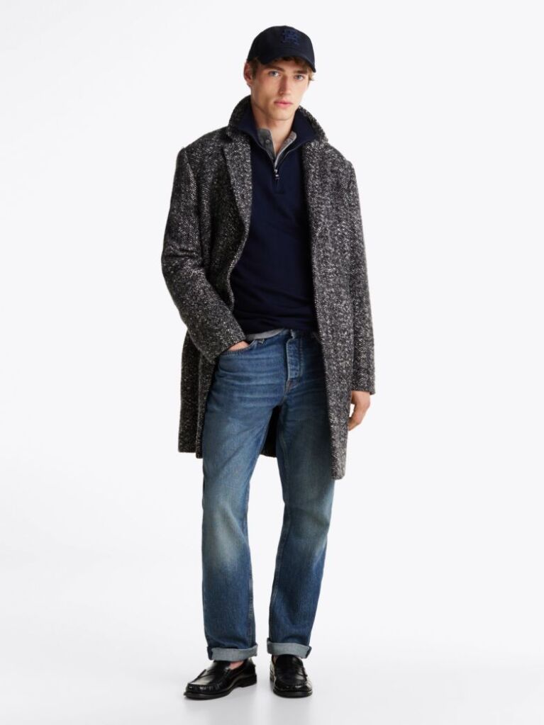 Grey Wool Single Breasted Coat  Men