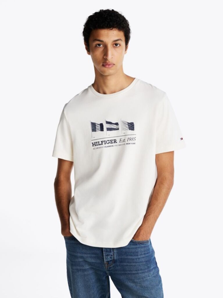 Μπεζ T-Shirt Με Σημαίες Hilfiger  Άνδρες