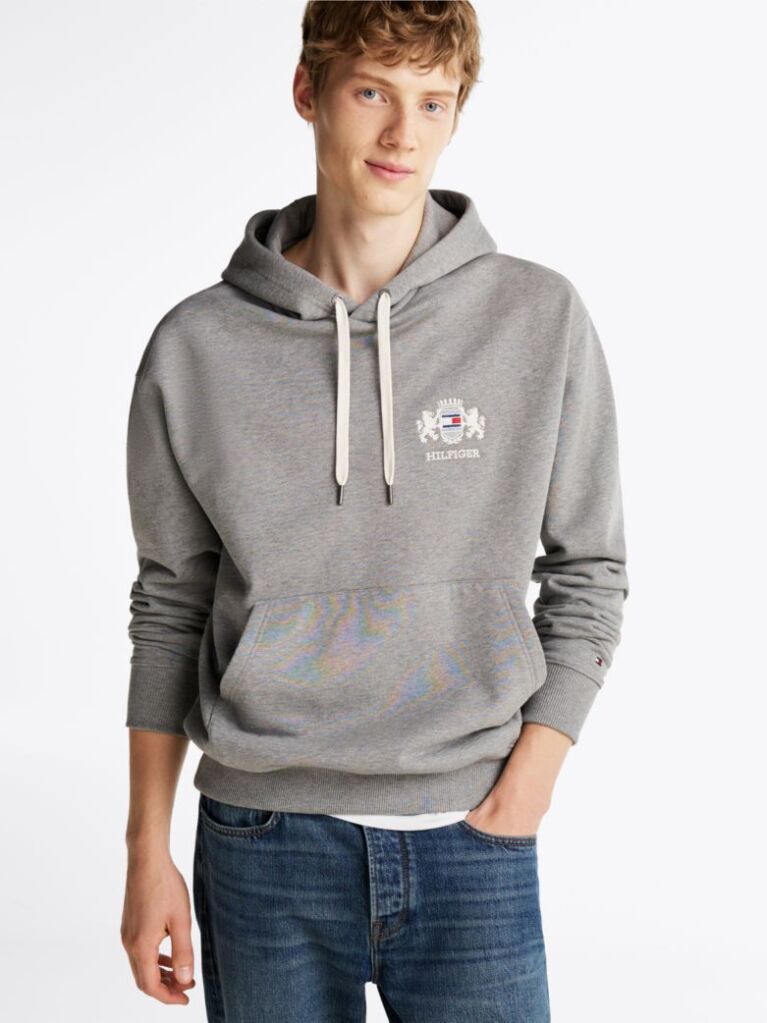 Grey Logo Embroidery Hoody  Men