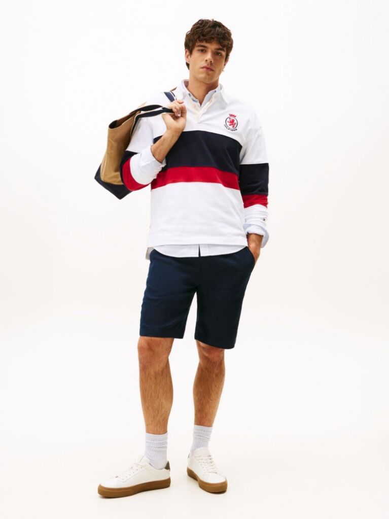 Blue Harlem Linen Blend Relaxed Bermuda Shorts  Men