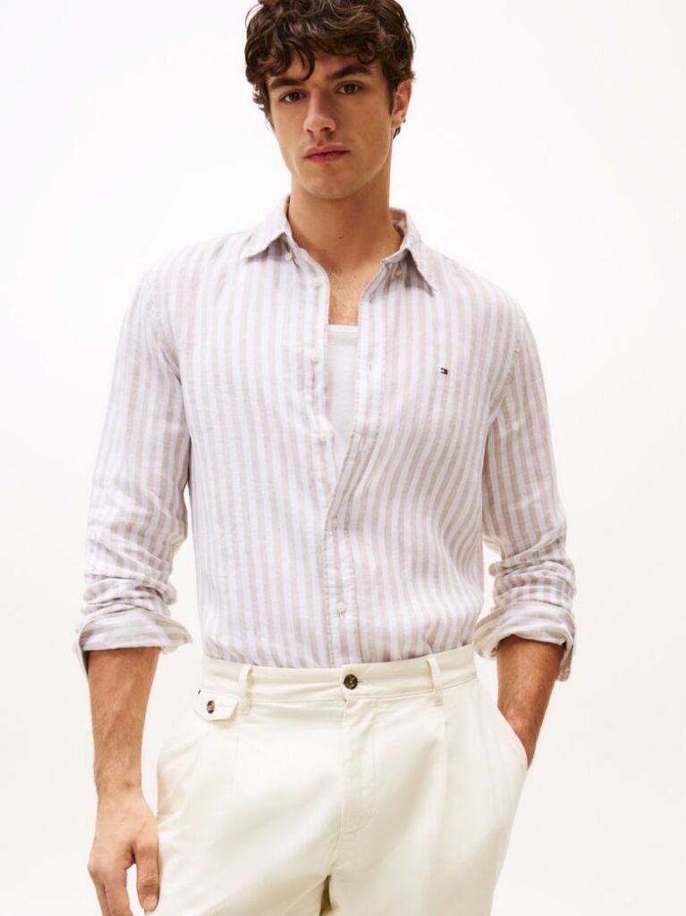 Multi Regular Fit Stripe Linen Shirt  Men